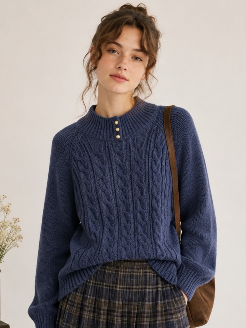 Karen Scott Blue Cottagecore Dark Academia Coastal Cable Knit Sweater Medium